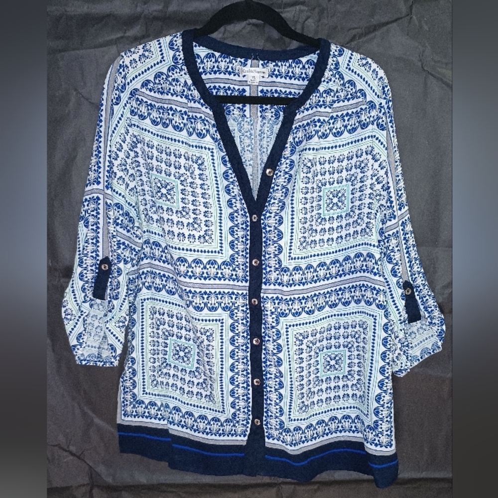 Croft and Barrow XL 3/4 sleeve Ladies Tunic w/Blues print